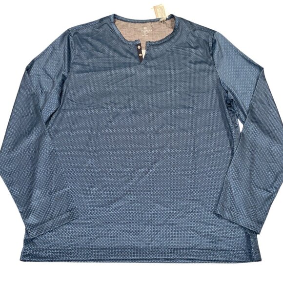 NWT Con.struct Men's Sz L Performance Henley Navy Blue Dot Long Sleeve Tee - Picture 1 of 9
